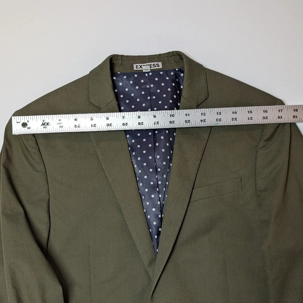 Express Photographer Blazer Mens 36 Short Olive Green Fitted Cotton Stretch